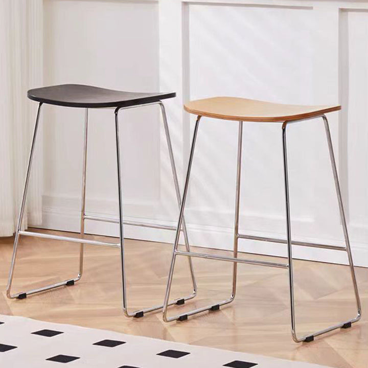 Contemporary Scandinavian Plywood Iron Rectangular Bar Stool Armless For Dining Room &amp; Kitchen