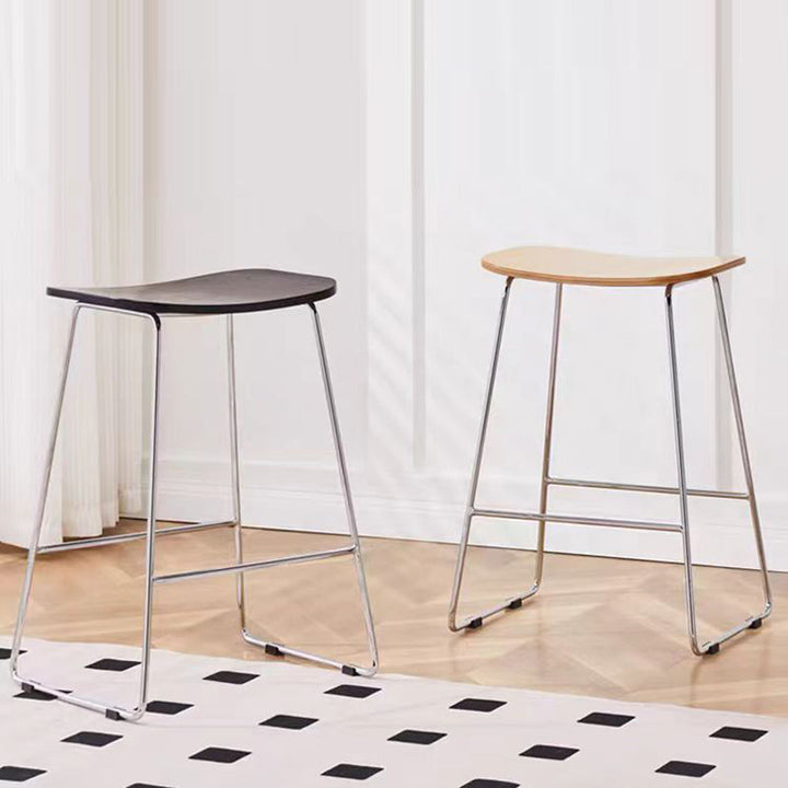 Contemporary Scandinavian Plywood Iron Rectangular Bar Stool Armless For Dining Room &amp; Kitchen