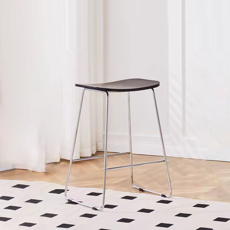 Contemporary Scandinavian Plywood Iron Rectangular Bar Stool Armless For Dining Room &amp; Kitchen