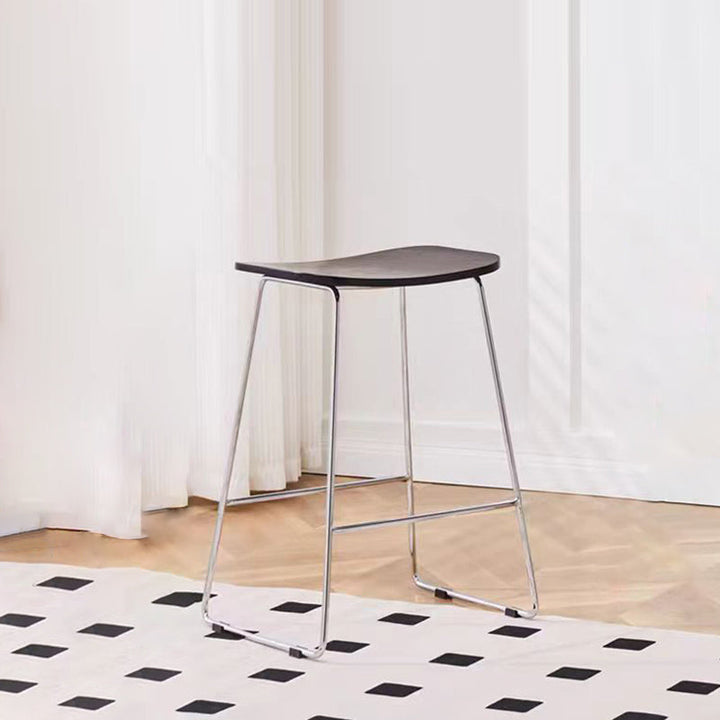 Contemporary Scandinavian Plywood Iron Rectangular Bar Stool Armless For Dining Room &amp; Kitchen