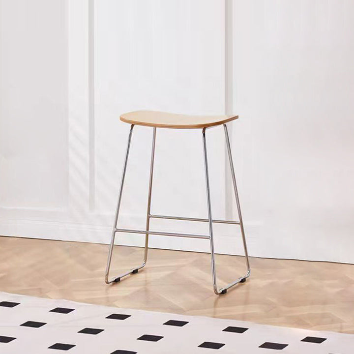 Contemporary Scandinavian Plywood Iron Rectangular Bar Stool Armless For Dining Room &amp; Kitchen