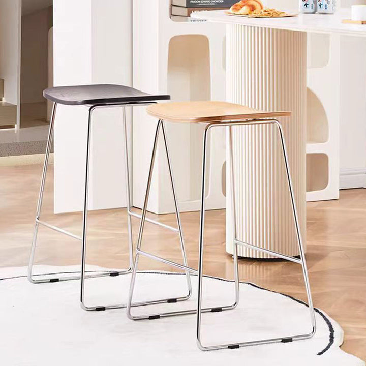 Contemporary Scandinavian Plywood Iron Rectangular Bar Stool Armless For Dining Room &amp; Kitchen