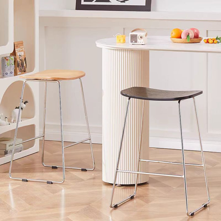 Contemporary Scandinavian Plywood Iron Rectangular Bar Stool Armless For Dining Room &amp; Kitchen
