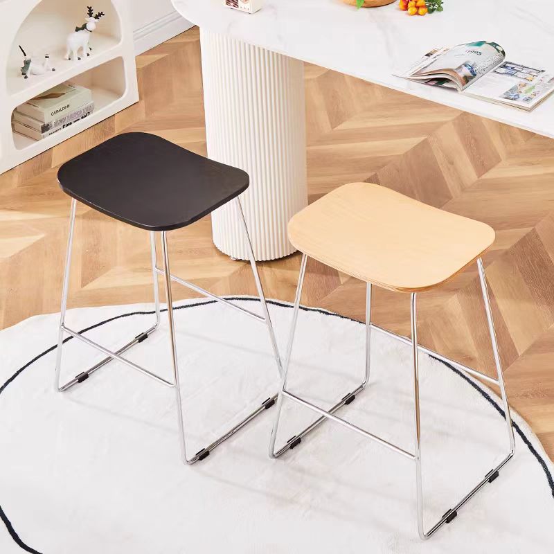 Contemporary Scandinavian Plywood Iron Rectangular Bar Stool Armless For Dining Room &amp; Kitchen
