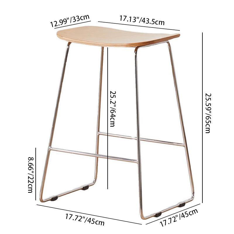 Contemporary Scandinavian Plywood Iron Rectangular Bar Stool Armless For Dining Room &amp; Kitchen