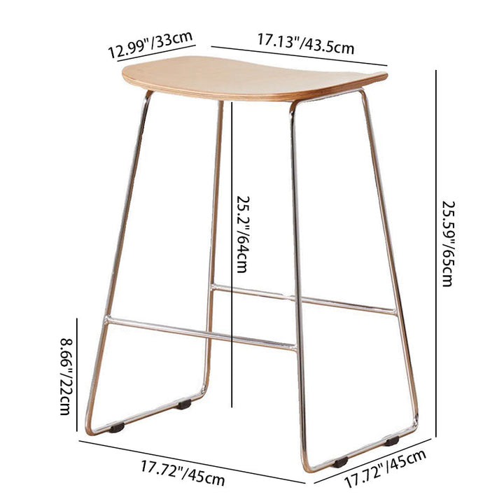 Contemporary Scandinavian Plywood Iron Rectangular Bar Stool Armless For Dining Room &amp; Kitchen