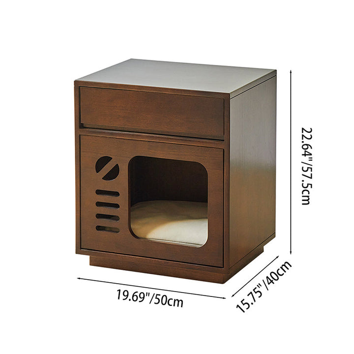 Contemporary Creative Rectangular Rubberwood Plywood Pine Wood Cat Bed Nightstand 1-Drawer For Bedroom