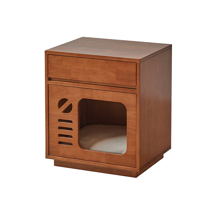 Contemporary Creative Rectangular Rubberwood Plywood Pine Wood Cat Bed Nightstand 1-Drawer For Bedroom