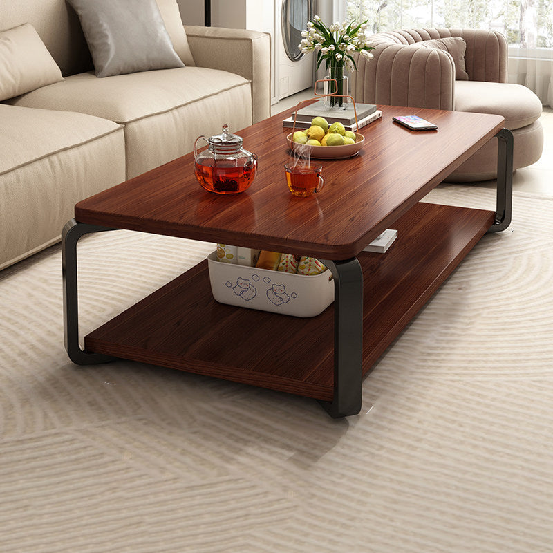 Contemporary Industrial MDF &amp; Steel Pipe Rectangular Coffee Table 2-Tier For Living Room