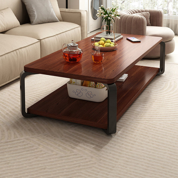 Contemporary Industrial MDF &amp; Steel Pipe Rectangular Coffee Table 2-Tier For Living Room
