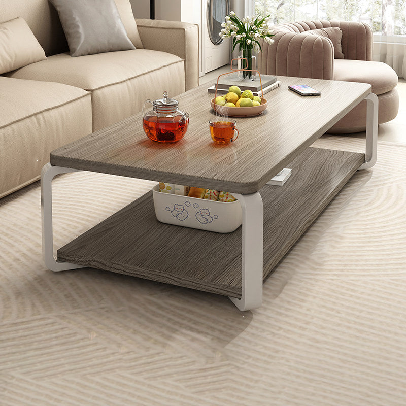 Contemporary Industrial MDF &amp; Steel Pipe Rectangular Coffee Table 2-Tier For Living Room