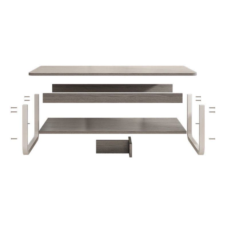Contemporary Industrial MDF &amp; Steel Pipe Rectangular Coffee Table 2-Tier For Living Room