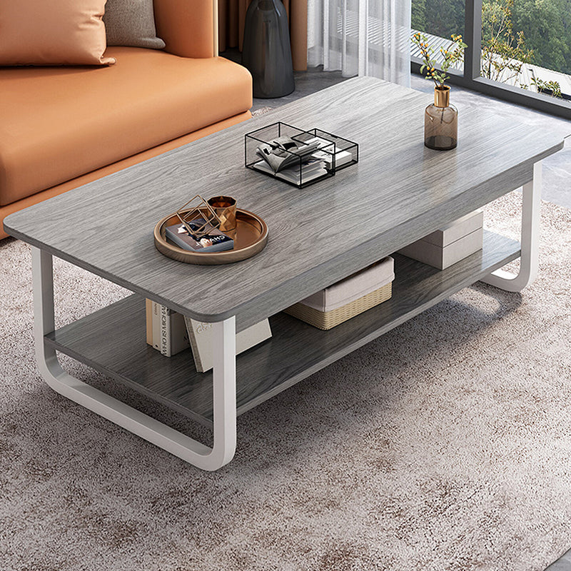 Contemporary Industrial MDF &amp; Steel Pipe Rectangular Coffee Table 2-Tier For Living Room