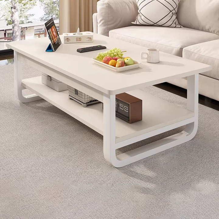 Contemporary Industrial MDF &amp; Steel Pipe Rectangular Coffee Table 2-Tier For Living Room