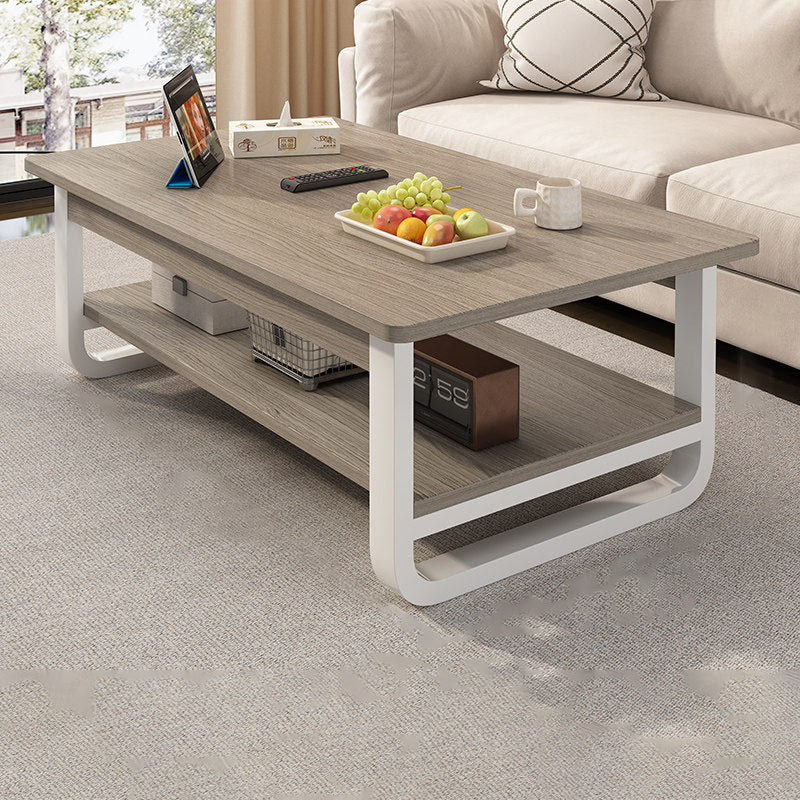 Contemporary Industrial MDF &amp; Steel Pipe Rectangular Coffee Table 2-Tier For Living Room