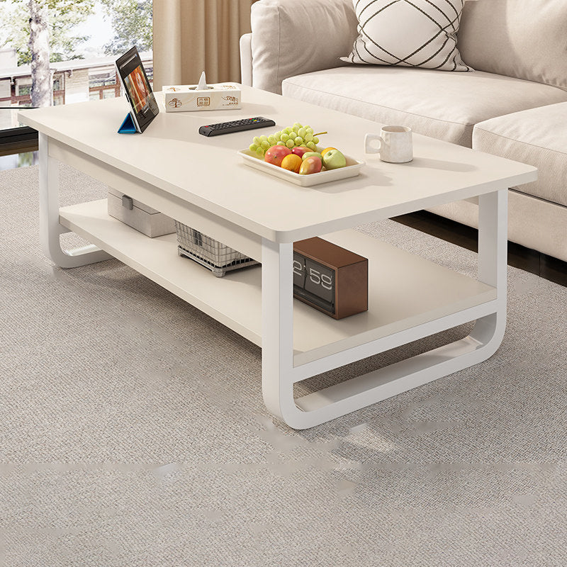Contemporary Industrial MDF &amp; Steel Pipe Rectangular Coffee Table 2-Tier For Living Room