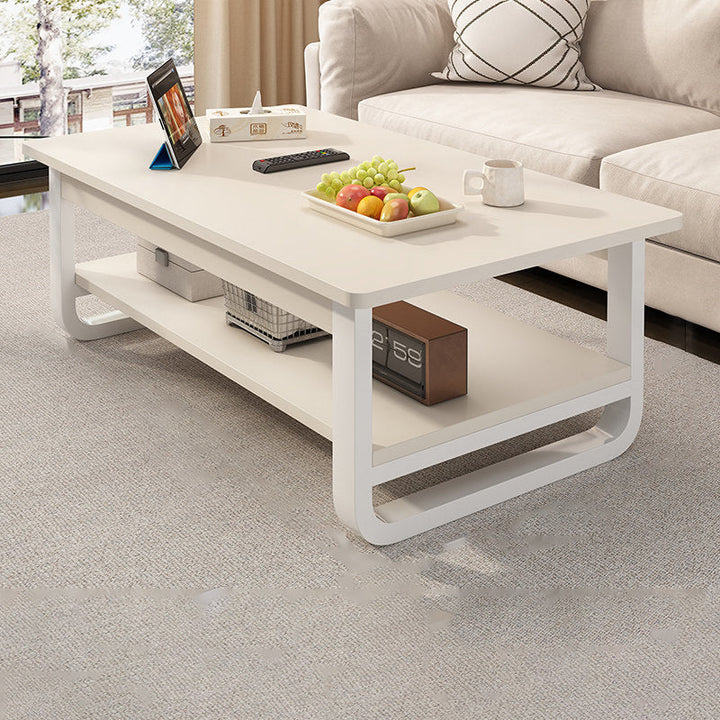Contemporary Industrial MDF &amp; Steel Pipe Rectangular Coffee Table 2-Tier For Living Room
