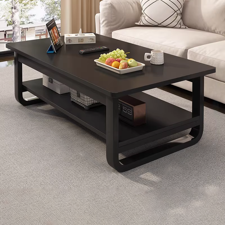 Contemporary Industrial MDF &amp; Steel Pipe Rectangular Coffee Table 2-Tier For Living Room
