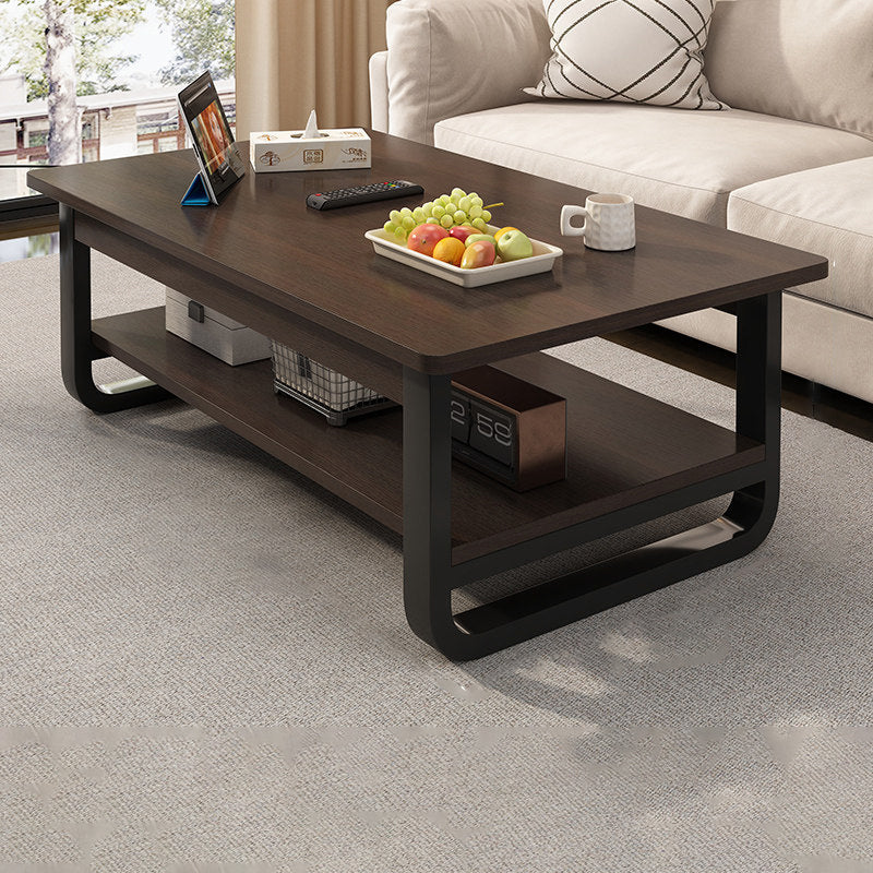 Contemporary Industrial MDF &amp; Steel Pipe Rectangular Coffee Table 2-Tier For Living Room