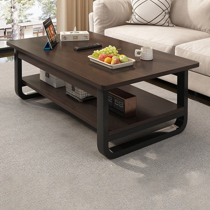 Contemporary Industrial MDF &amp; Steel Pipe Rectangular Coffee Table 2-Tier For Living Room