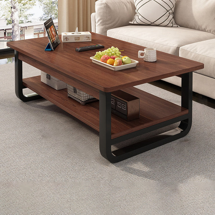 Contemporary Industrial MDF &amp; Steel Pipe Rectangular Coffee Table 2-Tier For Living Room