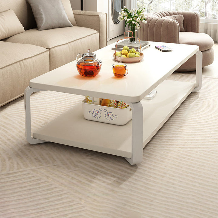 Contemporary Industrial MDF &amp; Steel Pipe Rectangular Coffee Table 2-Tier For Living Room