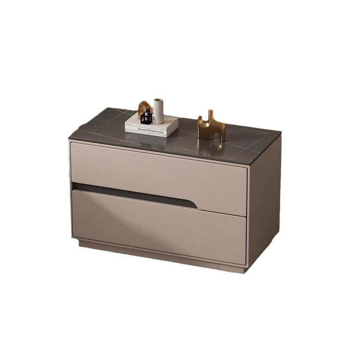 Modern Luxury Sintered Stone Microfiber Leather Solid Wood Rectangular Nightstand 2-Drawer For Bedroom