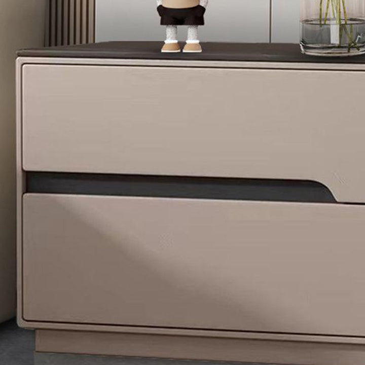 Modern Luxury Sintered Stone Microfiber Leather Solid Wood Rectangular Nightstand 2-Drawer For Bedroom