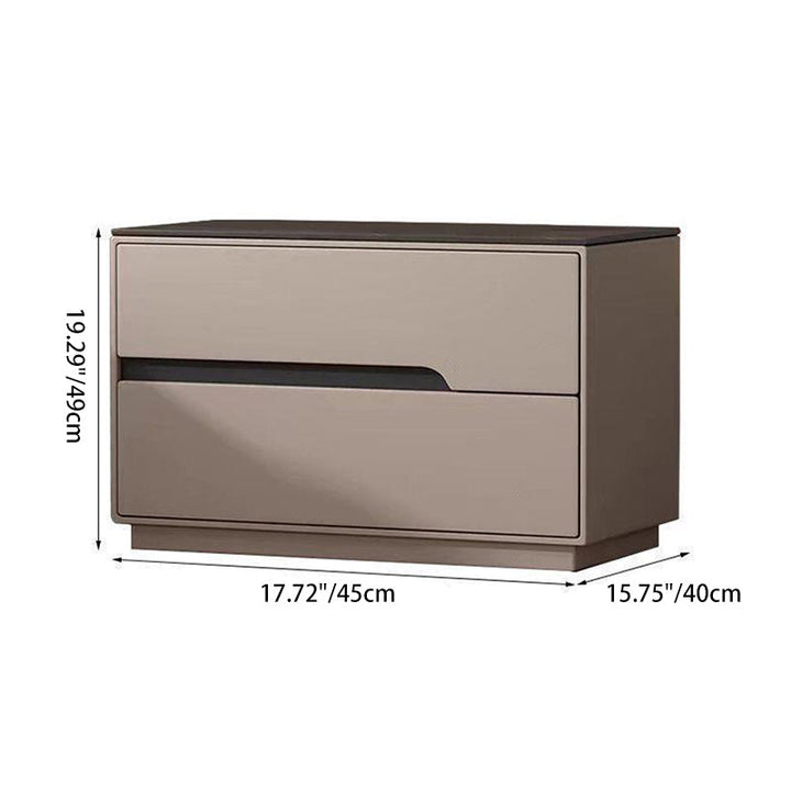 Modern Luxury Sintered Stone Microfiber Leather Solid Wood Rectangular Nightstand 2-Drawer For Bedroom