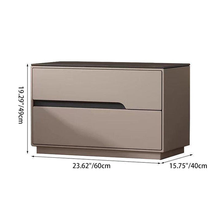 Modern Luxury Sintered Stone Microfiber Leather Solid Wood Rectangular Nightstand 2-Drawer For Bedroom
