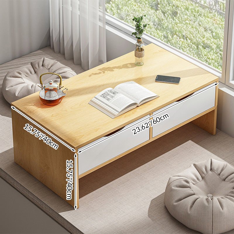 Traditional Japanese Medium-Density Fiberboard Rectangular Side Table 2-Drawer For Living Room