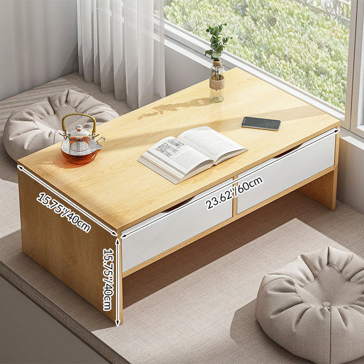 Traditional Japanese Medium-Density Fiberboard Rectangular Side Table 2-Drawer For Living Room