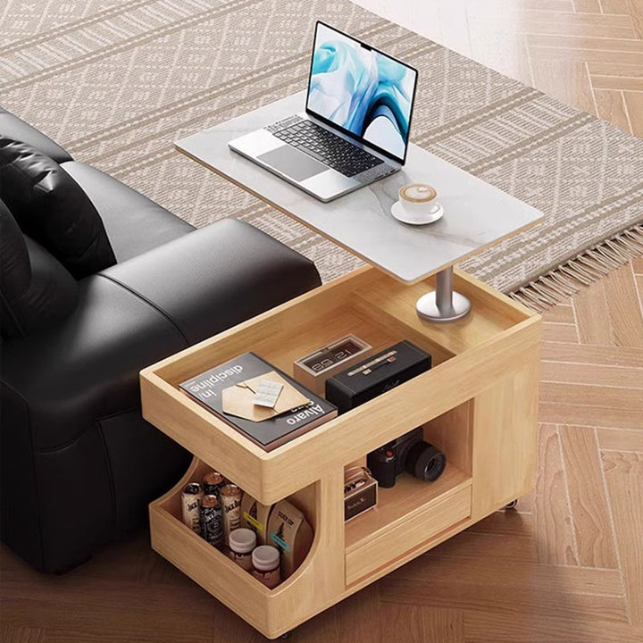 Contemporary Scandinavian Solid Wood Tempered Glass Metal Rectangular Mobile Side Table With 2-Cabinet For Living Room