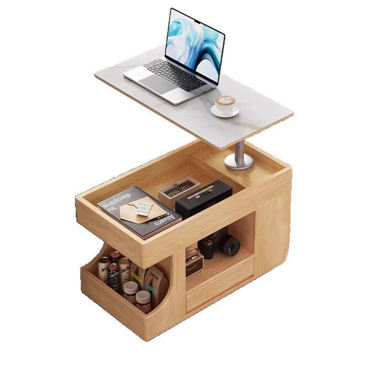 Contemporary Scandinavian Solid Wood Tempered Glass Metal Rectangular Mobile Side Table With 2-Cabinet For Living Room
