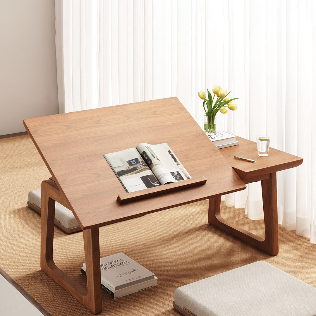 Traditional Japanese Solid Wood Foldable Rectangle Side Table 1-Tier For Living Room