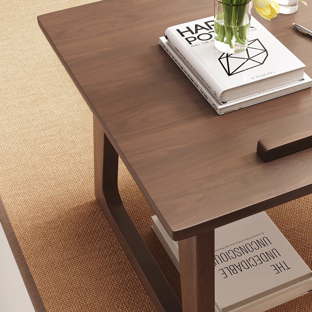 Traditional Japanese Solid Wood Foldable Rectangle Side Table 1-Tier For Living Room