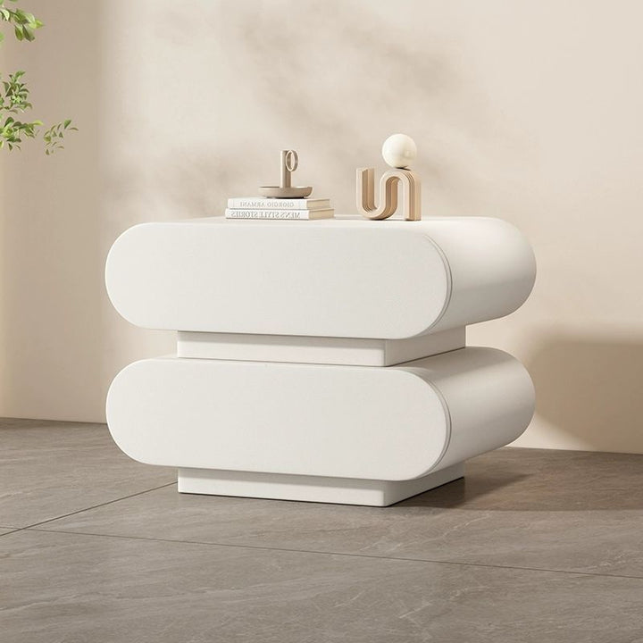 Contemporary Creative Microfiber Leather Solid Wood Rounded Square Nightstand 2-Drawer For Bedroom