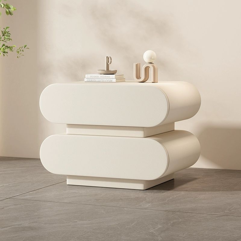 Contemporary Creative Microfiber Leather Solid Wood Rounded Square Nightstand 2-Drawer For Bedroom