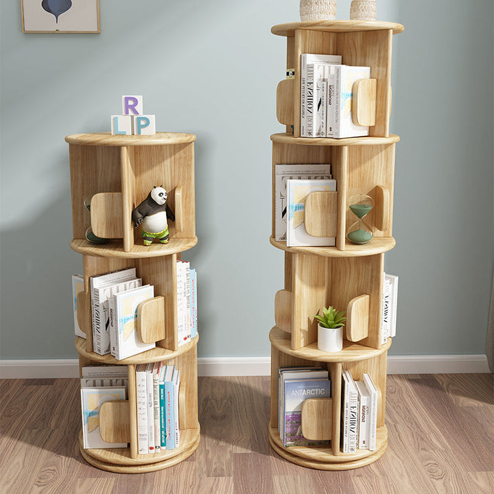 Contemporary Creative Solid Wood Rotating Round Shelf 2/3/4 Tier For Living Room