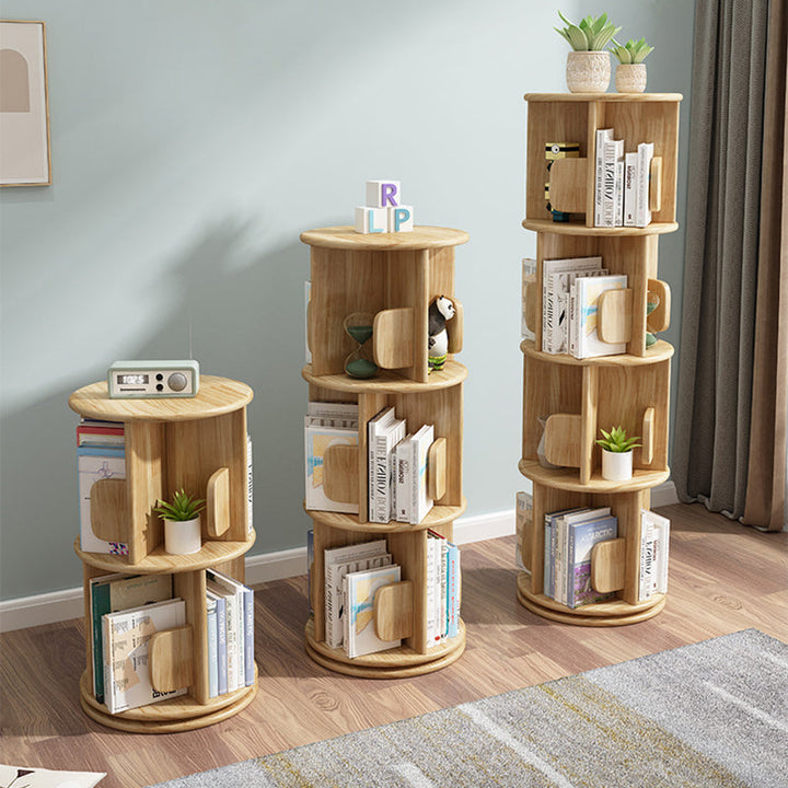 Contemporary Creative Solid Wood Rotating Round Shelf 2/3/4 Tier For Living Room