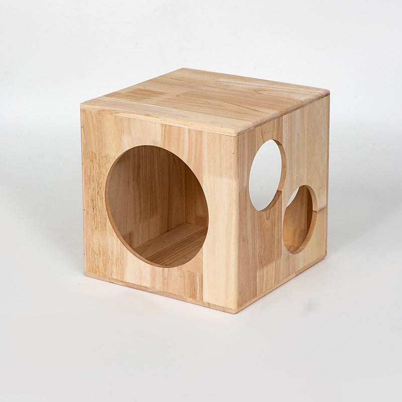 Traditional Chinese Rubberwood Square Round Cat Bed 1 Storage For Bedroom