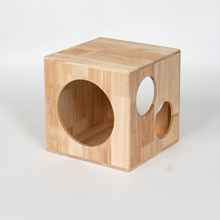 Traditional Chinese Rubberwood Square Round Cat Bed 1 Storage For Bedroom