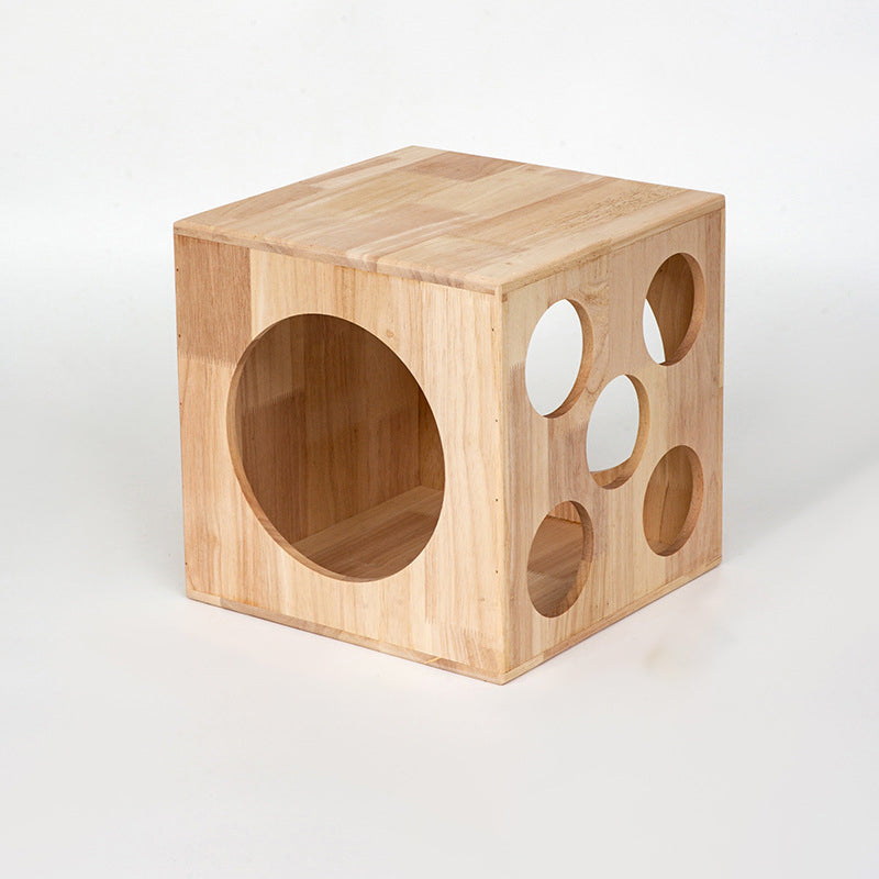 Traditional Chinese Rubberwood Square Round Cat Bed 1 Storage For Bedroom