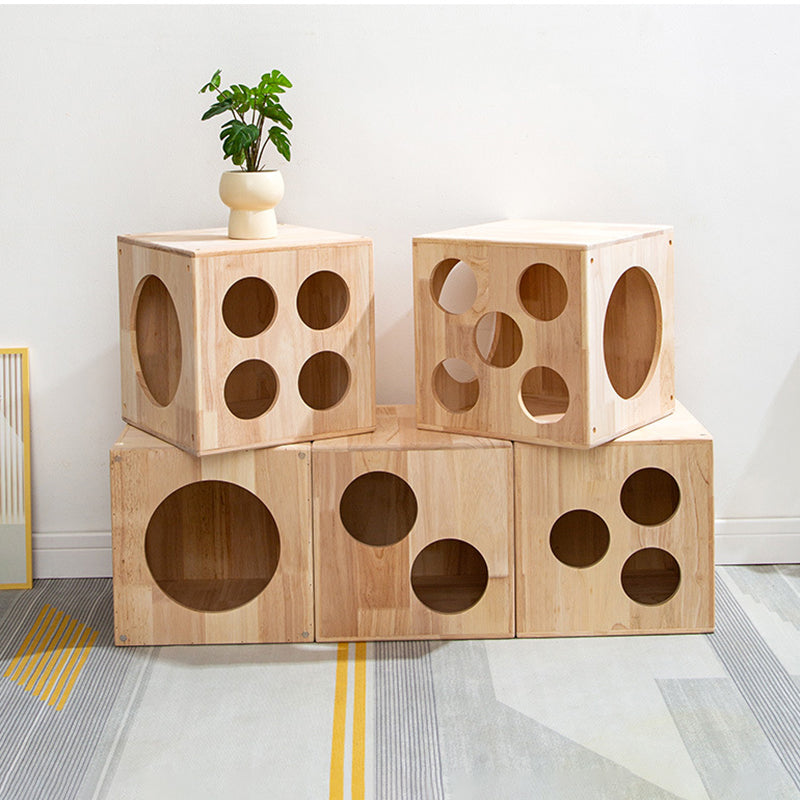 Traditional Chinese Rubberwood Square Round Cat Bed 1 Storage For Bedroom