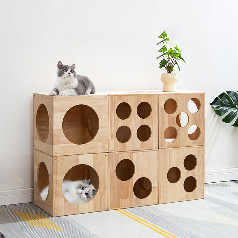 Traditional Chinese Rubberwood Square Round Cat Bed 1 Storage For Bedroom