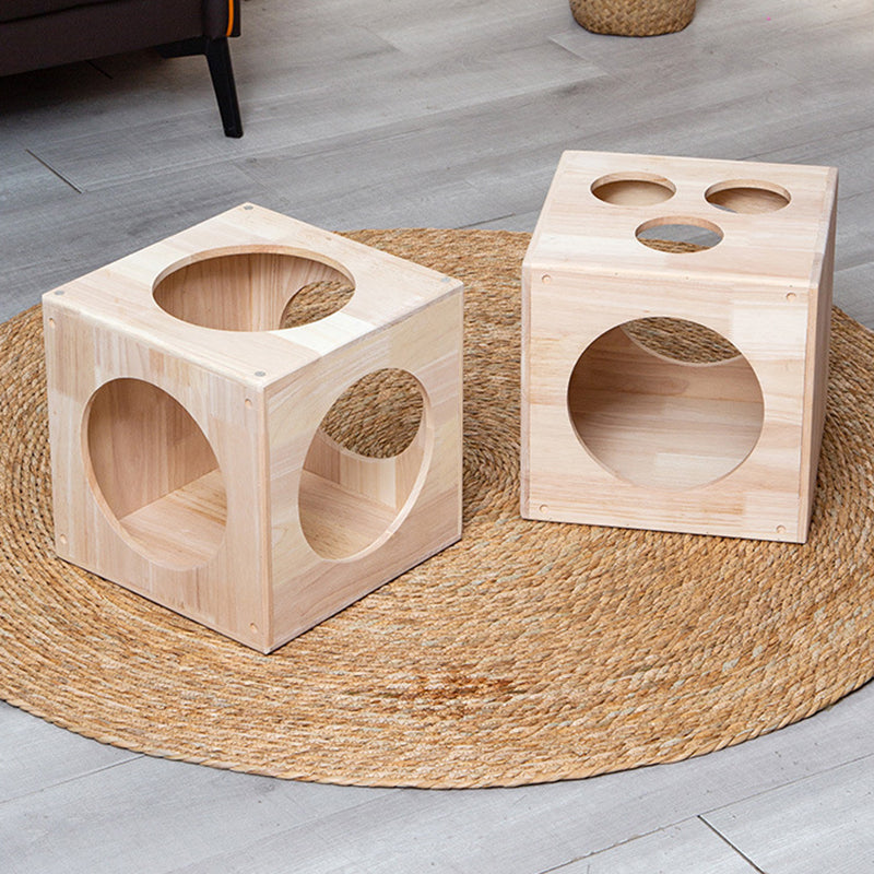 Traditional Chinese Rubberwood Square Round Cat Bed 1 Storage For Bedroom