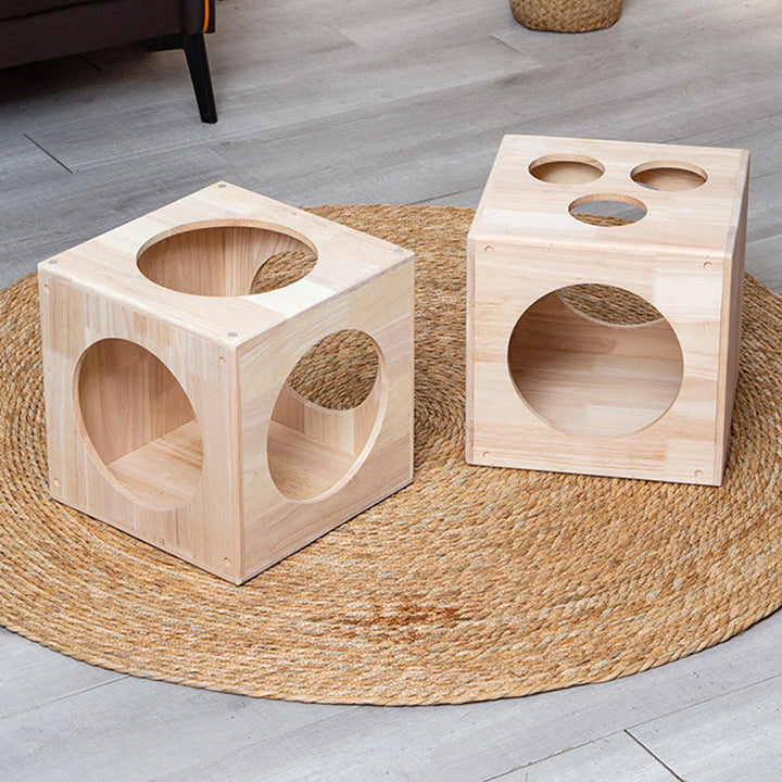 Traditional Chinese Rubberwood Square Round Cat Bed 1 Storage For Bedroom