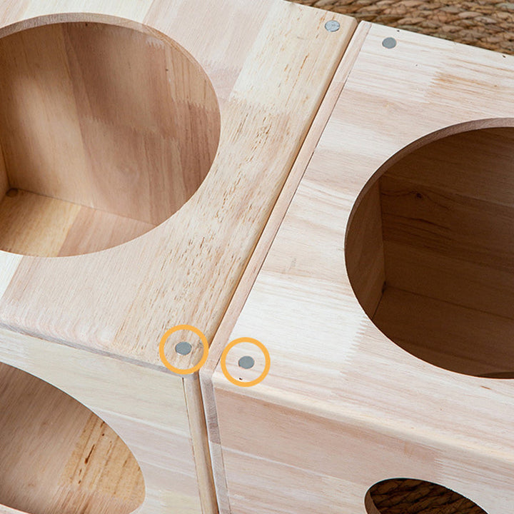 Traditional Chinese Rubberwood Square Round Cat Bed 1 Storage For Bedroom