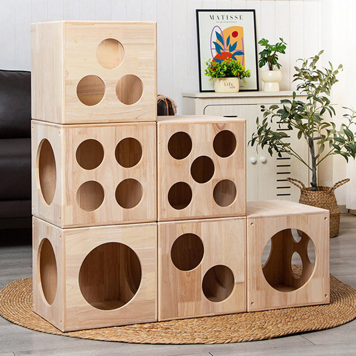 Traditional Chinese Rubberwood Square Round Cat Bed 1 Storage For Bedroom