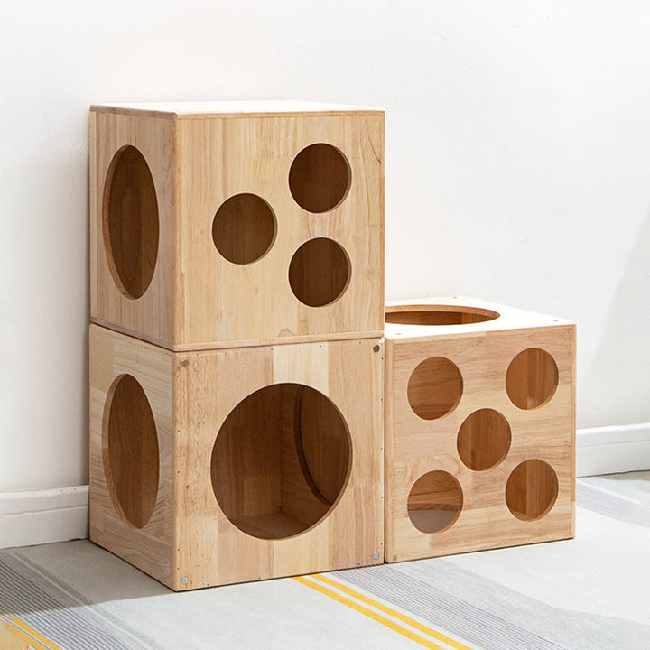 Traditional Chinese Rubberwood Square Round Cat Bed 1 Storage For Bedroom